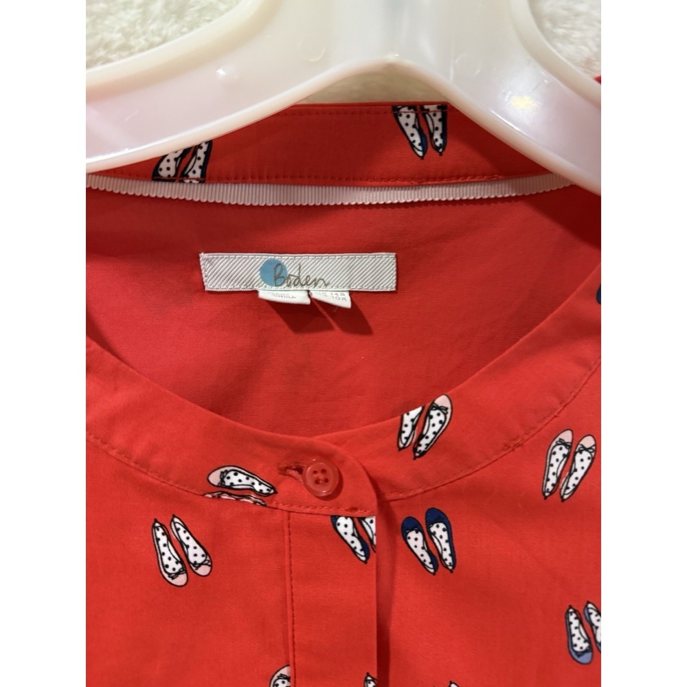 Boden 10R  Red Sleeveless Lined Button Front Shirt Dress Pockets Flats Pattern - Picture 3 of 6